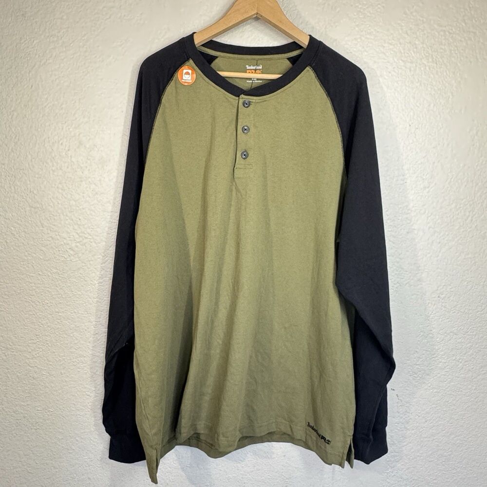 Timberland PRO Henley Long Sleeve Tee Olive Black Durable Outdoor Work XXL NEW